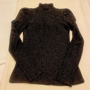 Smythe holiday top with puff shoulders and high collar